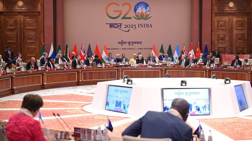 Teilnehmer am G20-Gipfel in Neu Dehli, Indien (2023).