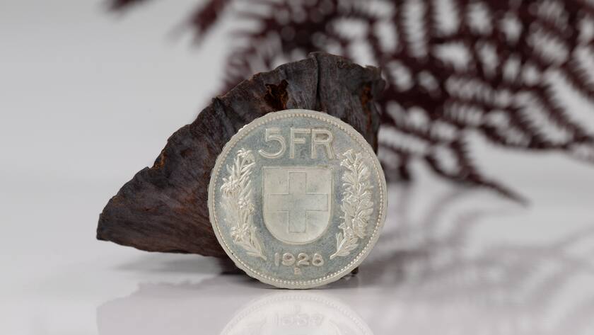 Ein Fünffrankenstück aus dem Jahr 1928.