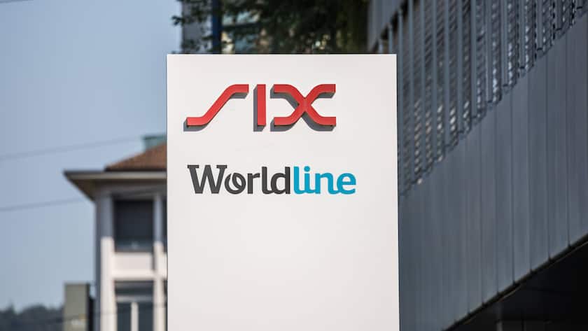 Logo der Unternehmen SIX und Worldline in Zürich (2021).