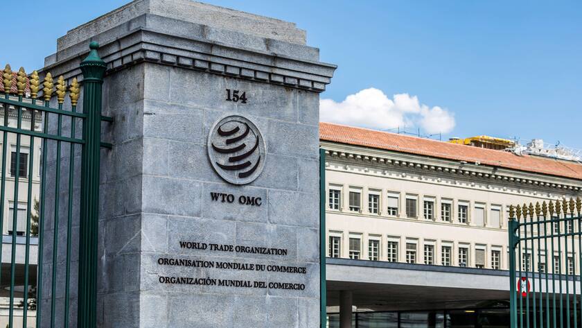 Blick auf das Gebäude der World Trade Organization (WTO) in Genf.