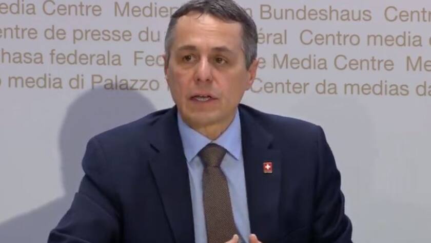 Bundesrat Ignazio Cassis orientiert im Bundespressezentrum in Bern.
