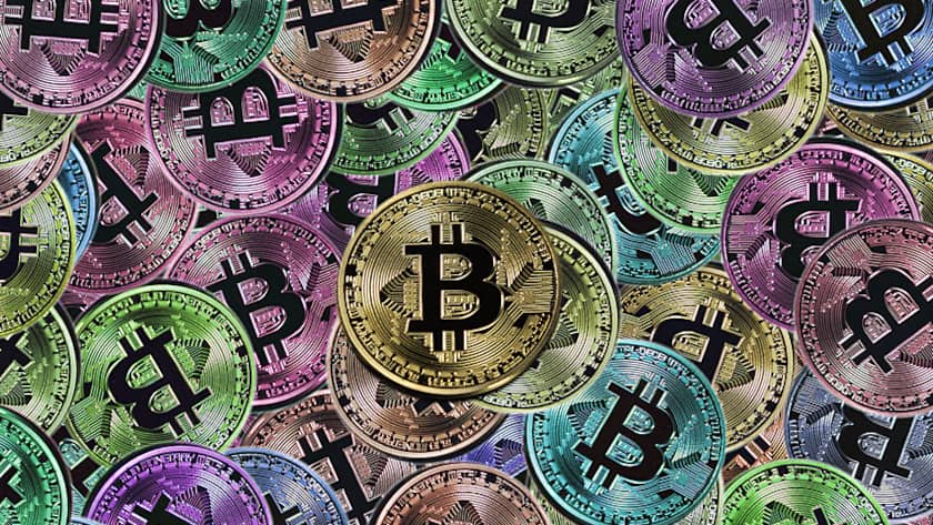 Farbige Bitcoin-Illustrationen.