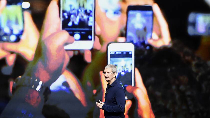 Tim Cook, chief executive officer of Apple Inc., speaks during an event in San Francisco, California, U.S., on Wednesday, Sept. 7, 2016.