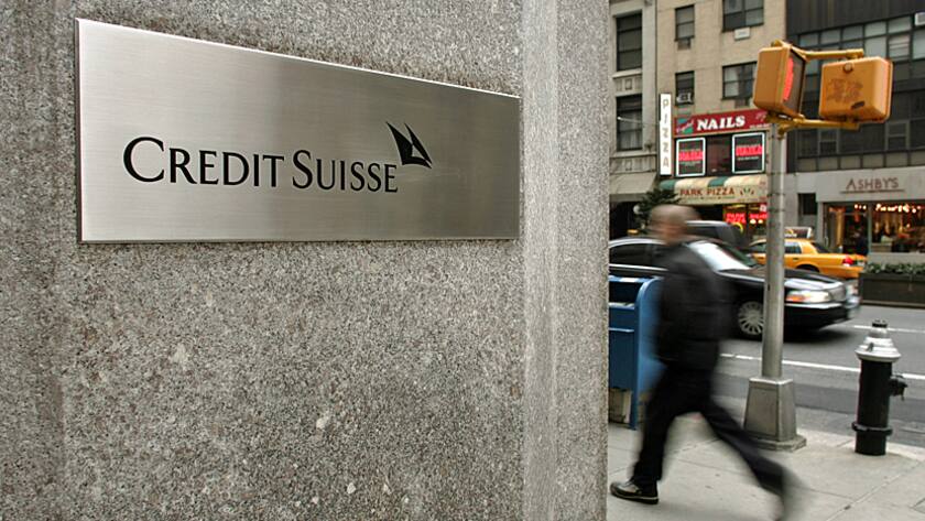 The new Credit Suisse sign is displayed outside of their New York office on Friday, January 13, 2006