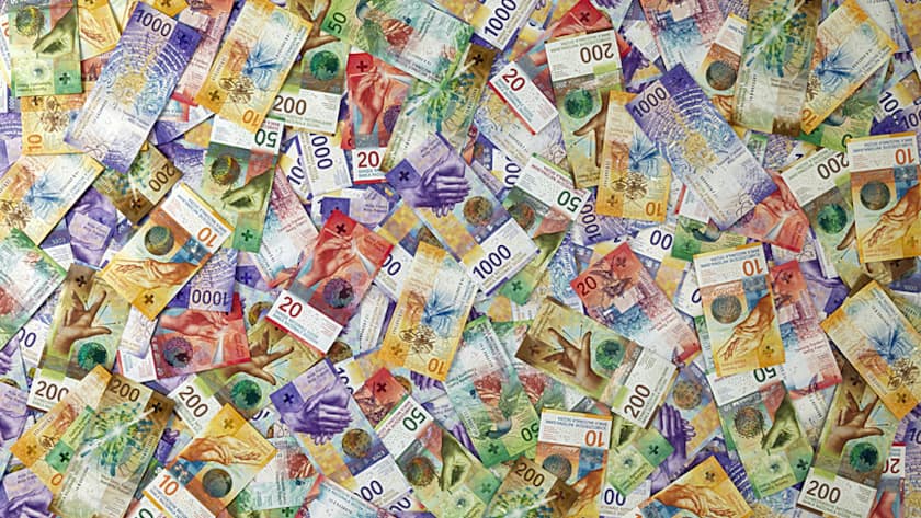 Die Schweizer Banknoten der 9. Serie (noch ohne 100er).