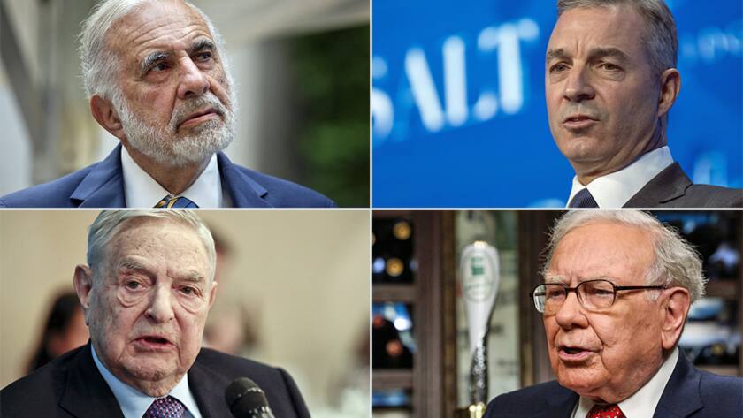 Millionäre und Investoren Carl Icahn (o.l.), Daniel Loeb (o.r.), George Soros (u.l.) und Warren Buffett (u.r.).