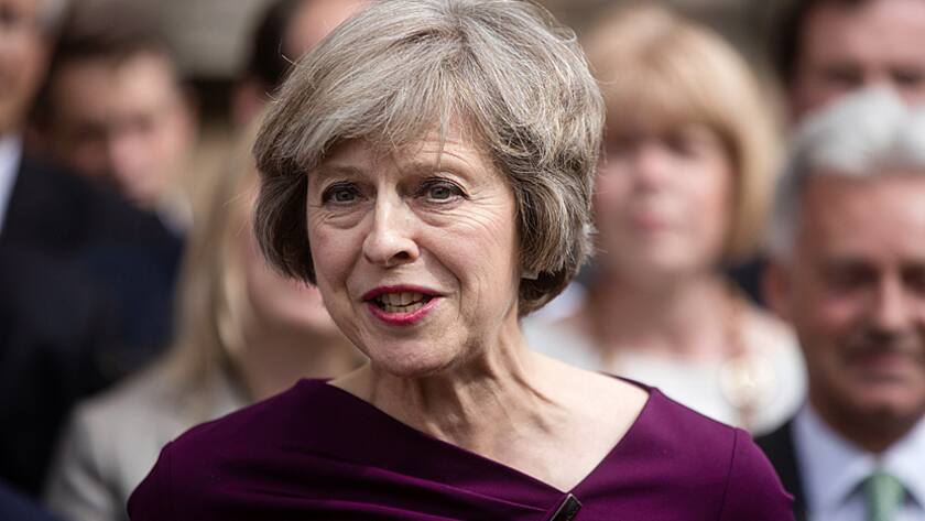 Theresa May, U.K. home secretary, speaks to members of the media after it was announced she won the second-round ballot of Conservative Party lawmakers, outside the Houses of Parliament in London, U.K., on Thursday, July 7, 2016.