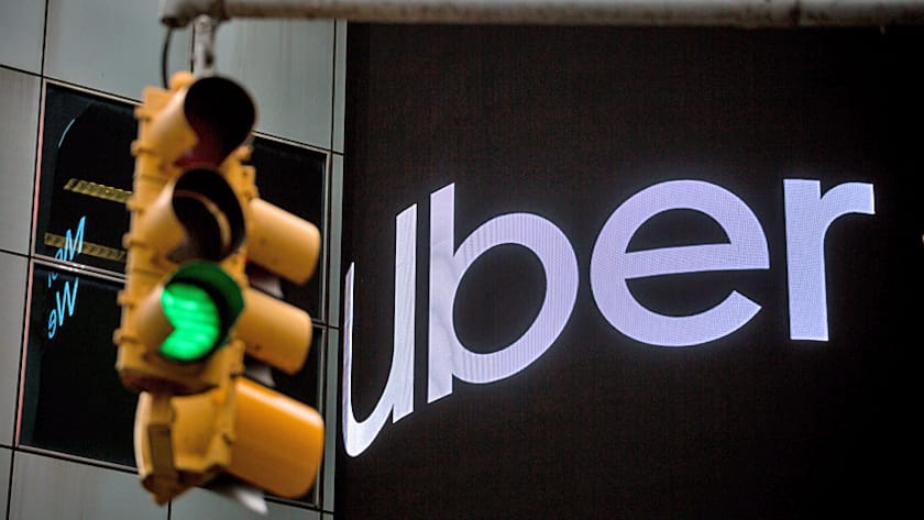 Uber-Werbung auf einer Leuchttafel vor dem Hauptsitz von Morgan Stanley in New York (26.4.2019).