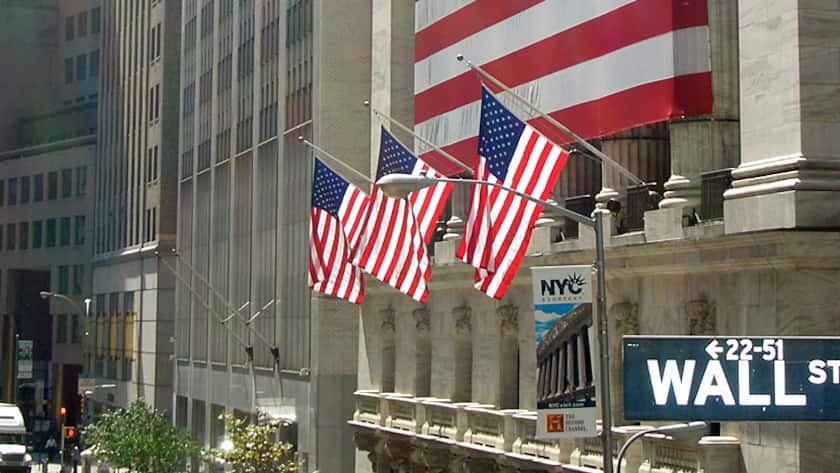 Blick auf die Börse an der Wallstreet in New York.