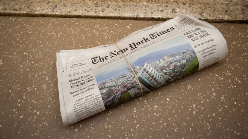 Eine ausgelieferte Printausgabe der New York Times.