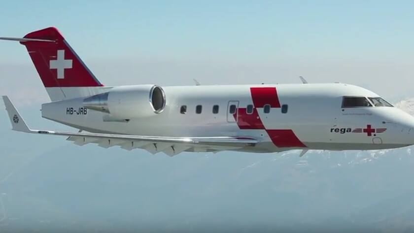Ambulanzjet Challenger CL-604 der schweizerischen Rettungsflugwacht Rega.
