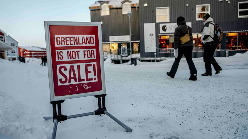 Protestplakat in Nuuk, Grönland.