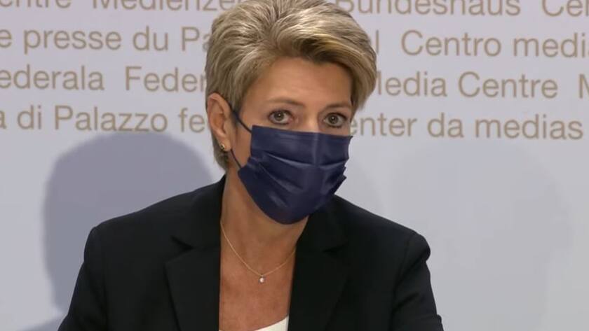 Bundesrätin Karin Keller-Sutter erklärt am 26. Mai 2021 das Ende der Verhandlungen über das Rahmenabkommen mit der EU.