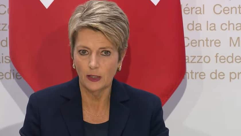 Bundesrätin Karin Keller-Sutter an der Medienkonferenz des Bundesrates zur Rettung der Bank am 19. März 2023 in Bern.