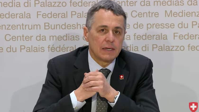 Bundespräsident Ignazio Cassis an einem Medienauftritt in Bern am 16. Februar 2022.