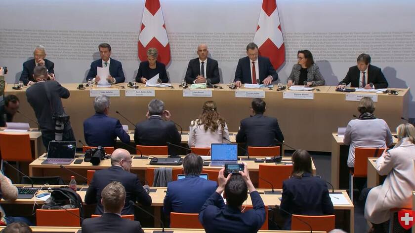 Pressekonferenz des Bundesrates am 19. März 2023 mit Vertretern der UBS und der Credit Suisse.