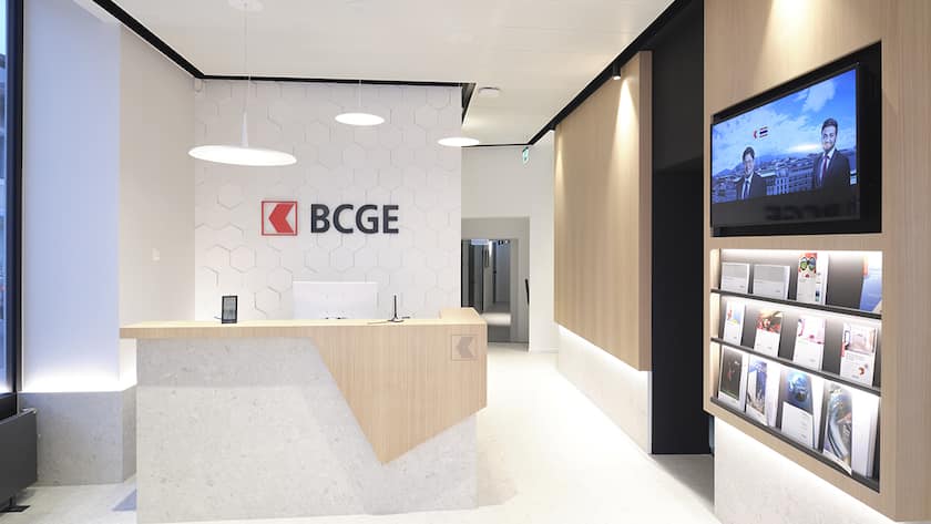 Das Innere einer Filiale der Genfer Kantonalbank (BCGE).