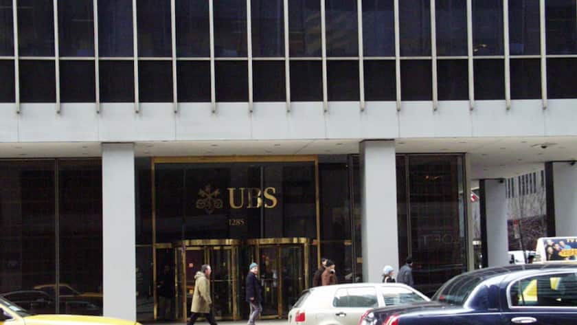 Der Eingang des UBS-Sitzes in New York, USA.