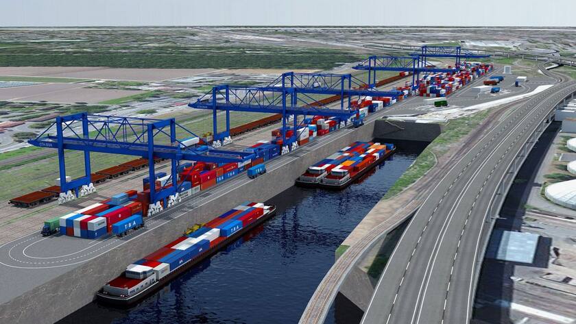 Visualisierung des Hafenterminal Gateway Basel Nord.