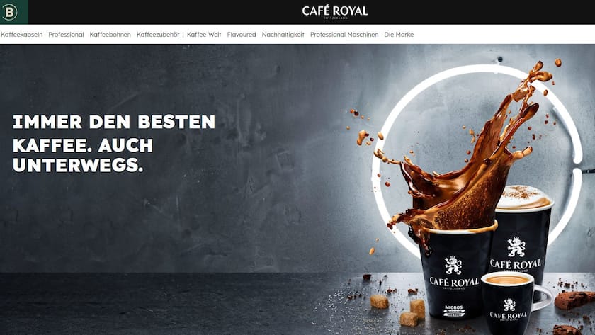 Abbild der Webseite des Café Royal Onlineshops der Migros (Screenshot, September 2024).