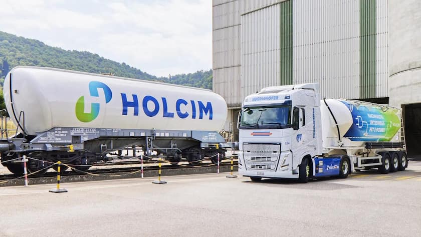 Lastwagen und Kesselwagen von Holcim.