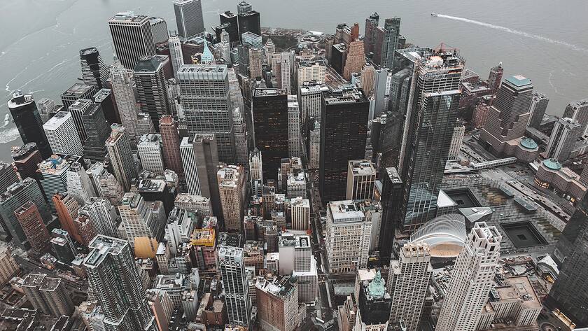 Die Südspitze von Manhatten mit dem Finanzviertel von New York.