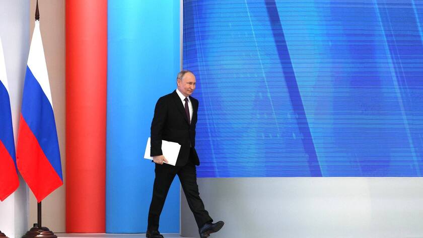Der russische Präsident Wladimir Putin während seiner Rede zur Lage der Nation Ende Februar 2024 in Moskau.
