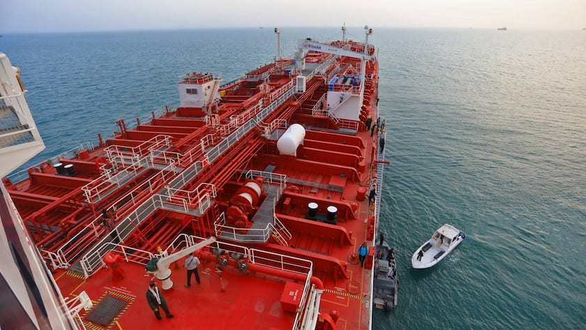 Britischer Öltanker in der Strasse von Hormus zwischen Iran und Oman.