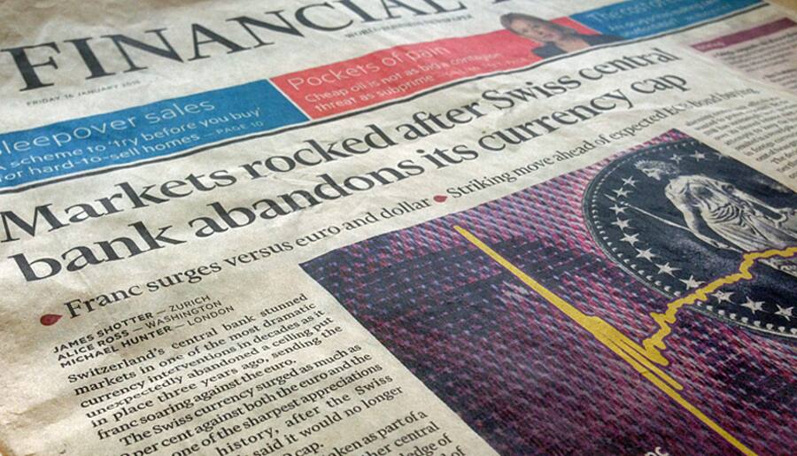 Frontseite der Financial Times vom 16. Januar 2015 - dem Tag nach dem SNB-"Frankenschock".
