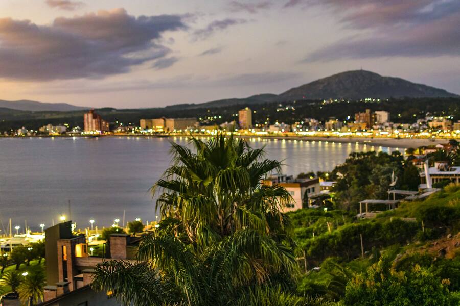 Landscape Aerial View Piriapolis Uruguay, Aerial night view landscape scene from San Antonio hill of Piriapolis