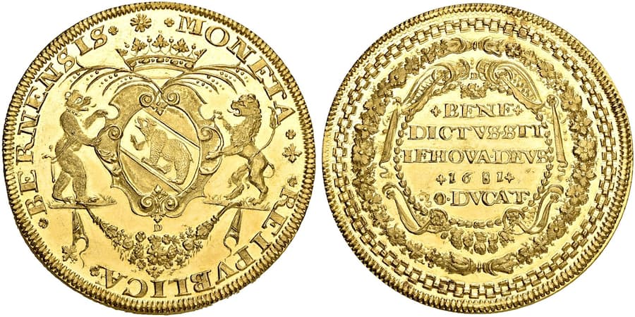 Berner Goldmünze aus dem Jahr 1681.