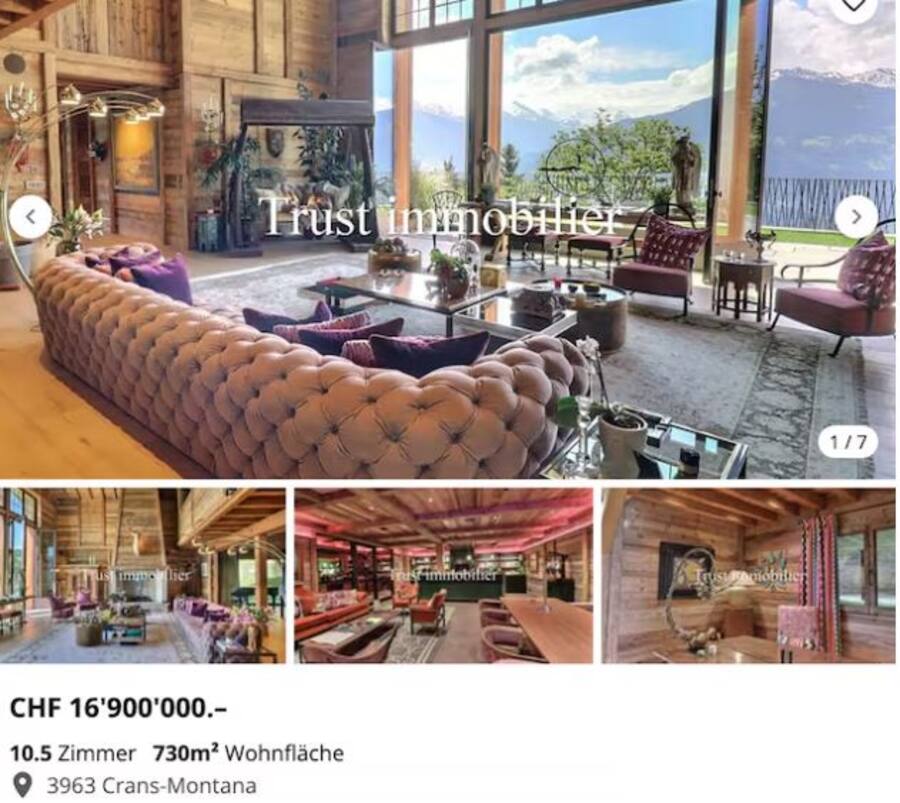 Dieses Luxuschalet in Crans-Montana verfügt über einen Innenpool.