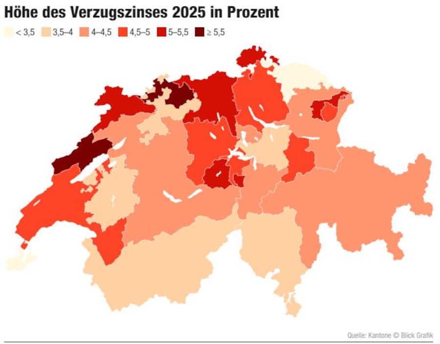 Diese Verzinsungen zahlen die einzelnen Kantone auf frühzeitig bezahlten Steuern.
