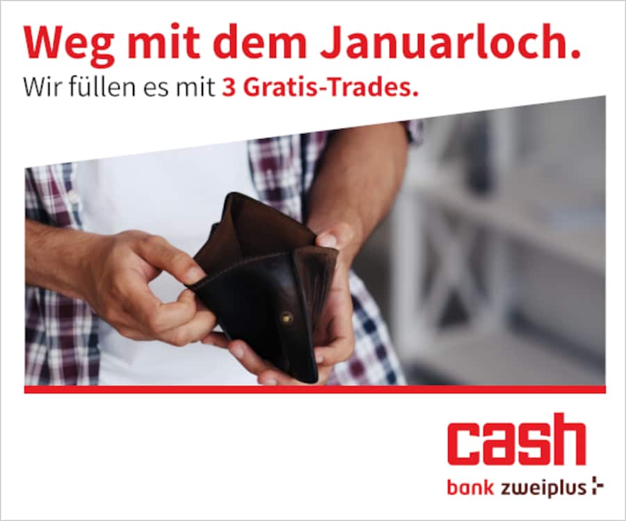 Abbildung einer Brieftasche als Werbemittel für die Januar 2026-Kampagne zu Online-Trading und Kontoeröffnung.