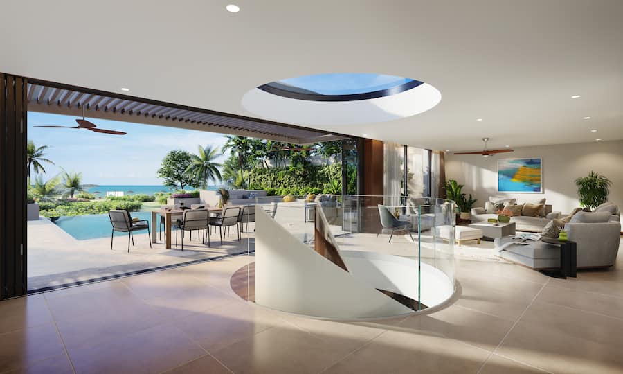 Blick in ein geplantes Apartment in Strandnähe von Banyan Group Residences in Bang Tao, Phuket, Thailand.