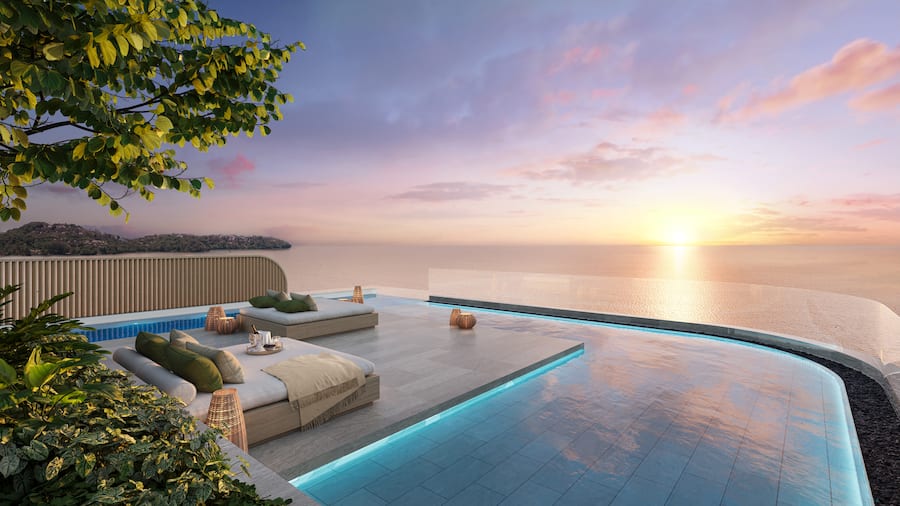 Penthouse mit Swimming Pool in der Überbauung Oceanus von Banyan Group Residences in Bang Tao, Phuket, Thailand.